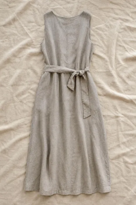 A belted linen midi dress