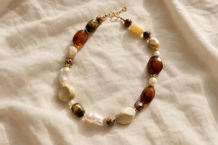 A beaded amber and pearl necklace