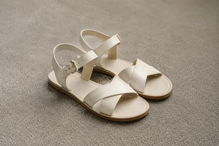 White leather flat sandals